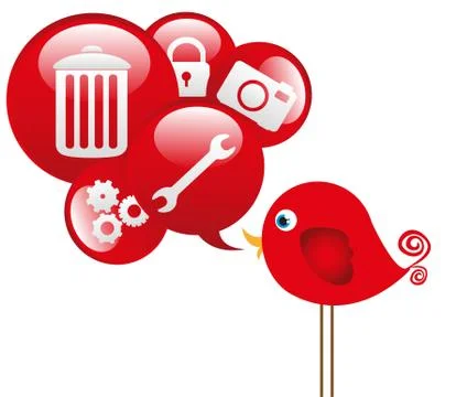 Red bird with cloud icons communications, vector illustration 스톡 일러스트