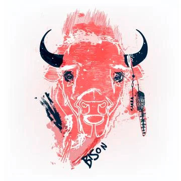 Red bison head Stock Illustration