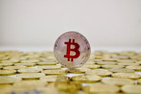 Red bitcoin coin Stock Photos