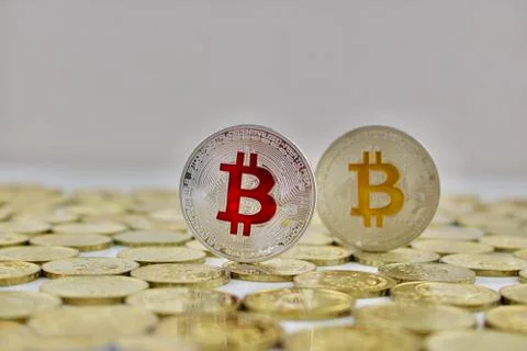 Red bitcoin coin Stock Photos