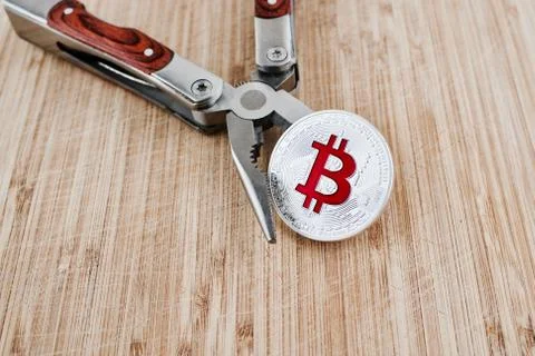 Red bitcoin coin Stock Photos