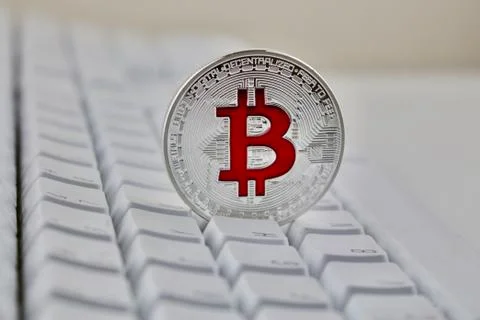 Red bitcoin coin Stock Photos