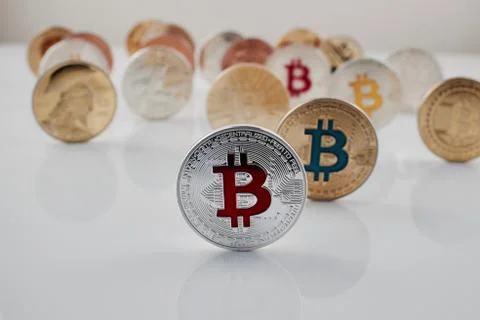 Red bitcoin coin Stock Photos