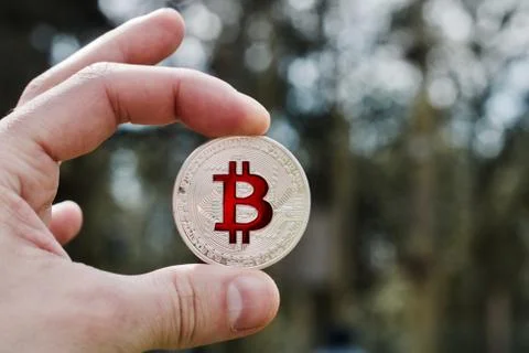 Red bitcoin coin Stock Photos