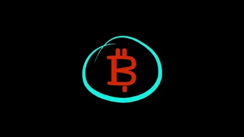 Red Bitcoin Icon in Hand-Drawn Circle on Dark Finance Background Stock Footage 311117746