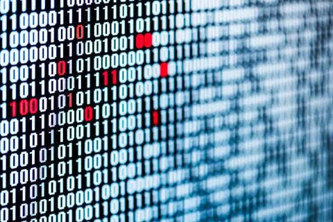 Red bits - data corruption - bit sequence - screen Stock Photos