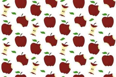 Red bitten apple and core seamless pattern, vector fruit background with sc.. Illustrazione stock