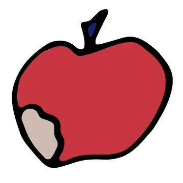 Red bitten apple in doodle style. isolated vector illustration Stock Illustration