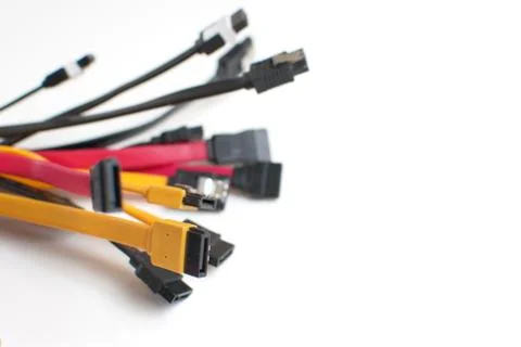 Red, black and yellow computer data cables. Network server infrastructure. Stock Photos