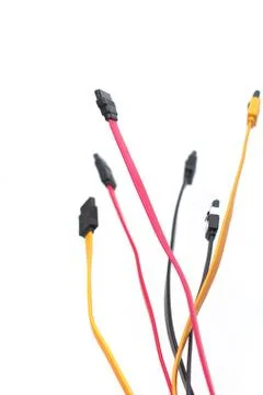 Red, black and yellow computer data cables. Network server infrastructure. Stock Photos