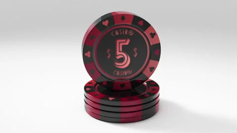 Red black Casino chips rotating in loop with 5$ Value Stock Footage 232384019