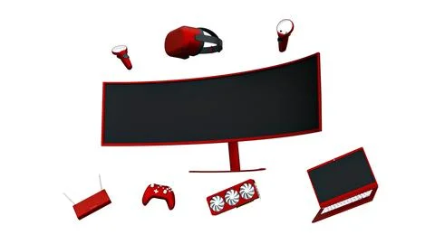 Red Black Computer Realistic Devices Set. Isolated on white background. Stock Illustration