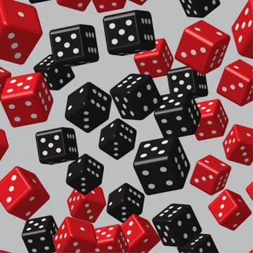 Red Black Dice Seamless Pattern, 3D Illustration Stock Illustration