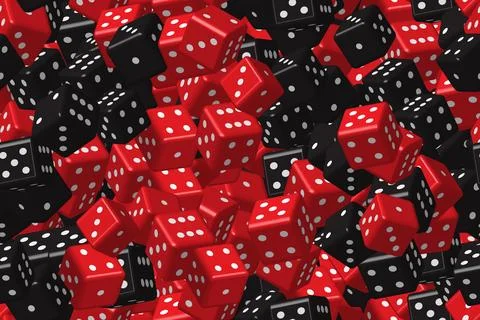 Red Black Dice Seamless Pattern, 3D Vector Illustration Stock Illustration