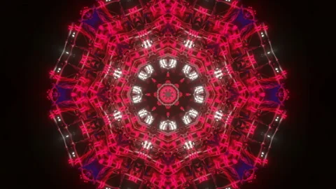 Red black flashing kaleidoscope patterns. animated abstract background. 3d rende Stock Footage 153454083