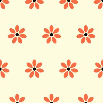 Red black flower seamless pattern on Light yellow background Stock Illustration