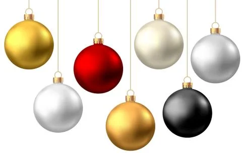 Red, black, gold, silver  Christmas  balls  isolated on white background. Stock Illustration