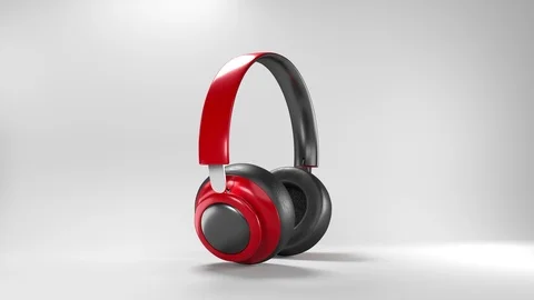 Red Black headphone spin, rotate on white background with matte alpha key Vidéo 126121583