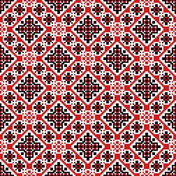Red Black Pattern Tile with Prosperity Ornament Stock Illustration