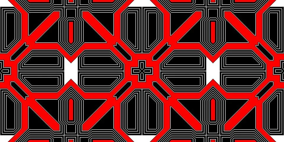 Red Black Seamless Techno Lines Pattern. Futuristic Geometry Background. Lase Illustrazione stock