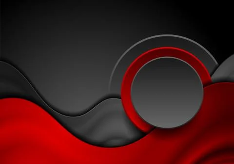 Red black smooth waves and circles abstract background Illustrazione stock