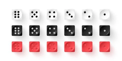 Red, black, white dice cubes for gambling set. Casino craps and playing games Stock Illustration