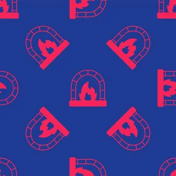 Red Blacksmith oven icon isolated seamless pattern on blue background. Vector Illustrazione stock