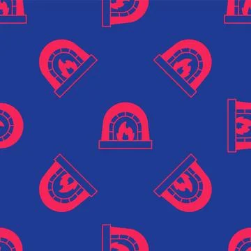 Red Blacksmith oven icon isolated seamless pattern on blue background. Vector Stock Illustration