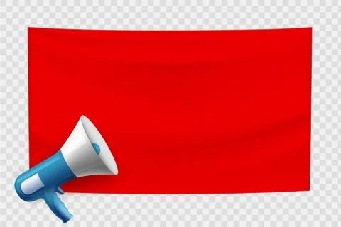Red blank banner with loudspeaker. Empty template flag Stock Illustration