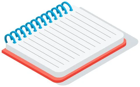 Red blank empty spiral notepad, notebook. Opened sketchpad with blank white Illustrazione stock