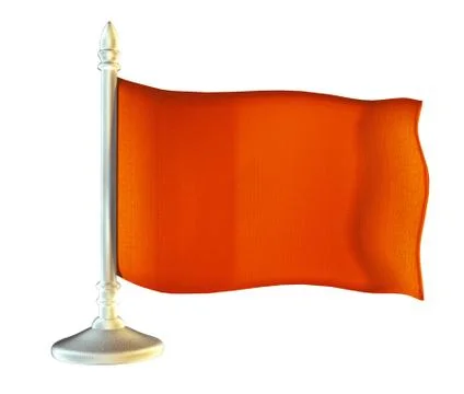 Red blank flag with flagpole waving in the wind against white background Illustrazione stock