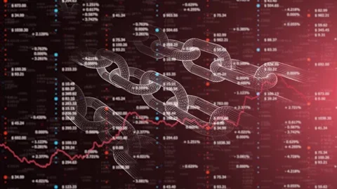 Red blockchain business info graphics data animation Stock Footage 337249576