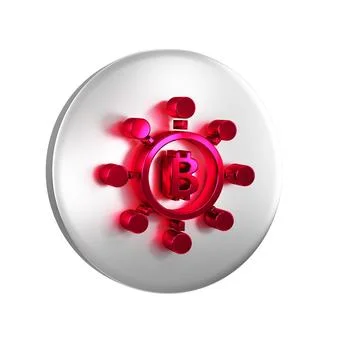 Red Blockchain technology Bitcoin icon isolated on transparent background. .. Illustrazione stock
