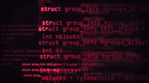 Red Blocks of abstract program code are written and moved in the virtual space Stock-Footage 127225363