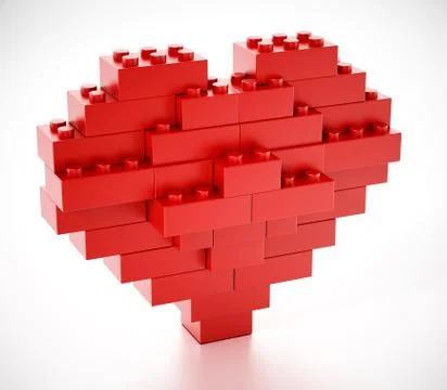 Red blocks forming a heart shape. 3D illustration Stock Illustration