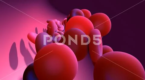 Red blood cell circulating in the circulatory system, veins, arteries ...