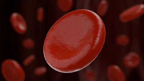 Red blood cells float in dark, fluid medium Stock Illustration