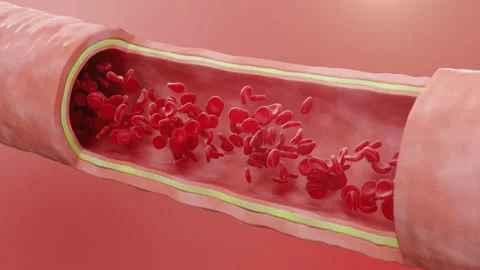 Red blood cells flow inside an artery, cross section artery view. Healthy blood Stock Footage 139869688