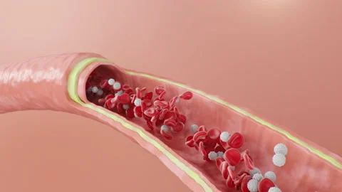 Red blood cells flow inside an artery, vein. Healthy arterial cross-section Stock Footage 139963298