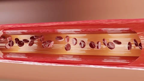 Red blood cells flow inside an artery, cross section. Healthy red blood flow, Stock Footage 159499925
