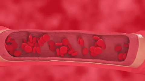 Red blood cells flow inside a healthy vessel, cross section artery view. Stock Footage 165181609