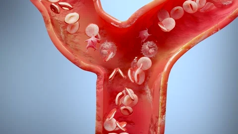 Red blood cells flow inside an artery, viewed from the transverse artery Stock Footage 241522927