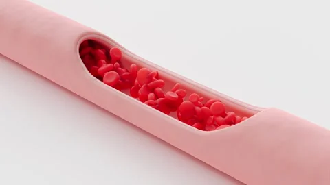 Red blood cells flow inside an blood vessel, cross section artery view. 스톡 동영상 269444542