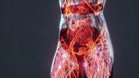 Red blood cells flow inside vessels Stock Illustration