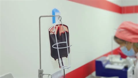 The red blood cells in pack on the stand Stock Footage 234813689