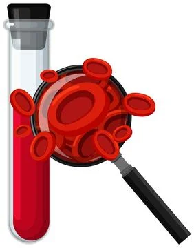 Red Blood Cells Under Magnifying Glass in Test Tube Stock Illustration