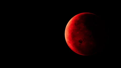 Red Blood Moon Rotating Loop with Copy Space - Halloween Eclipse 3D Rendering Stock Footage 340199672