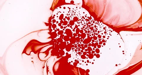 Red blood paint bubbles marble background with milk oil 4K Stock Footage 136271069