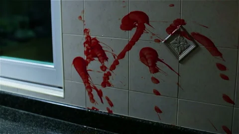 Red blood splash on the wall Stock Footage 214459207