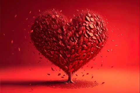Red blossom tree in heart shape with happiness . Valentine tree for decorat.. Stock Illustration